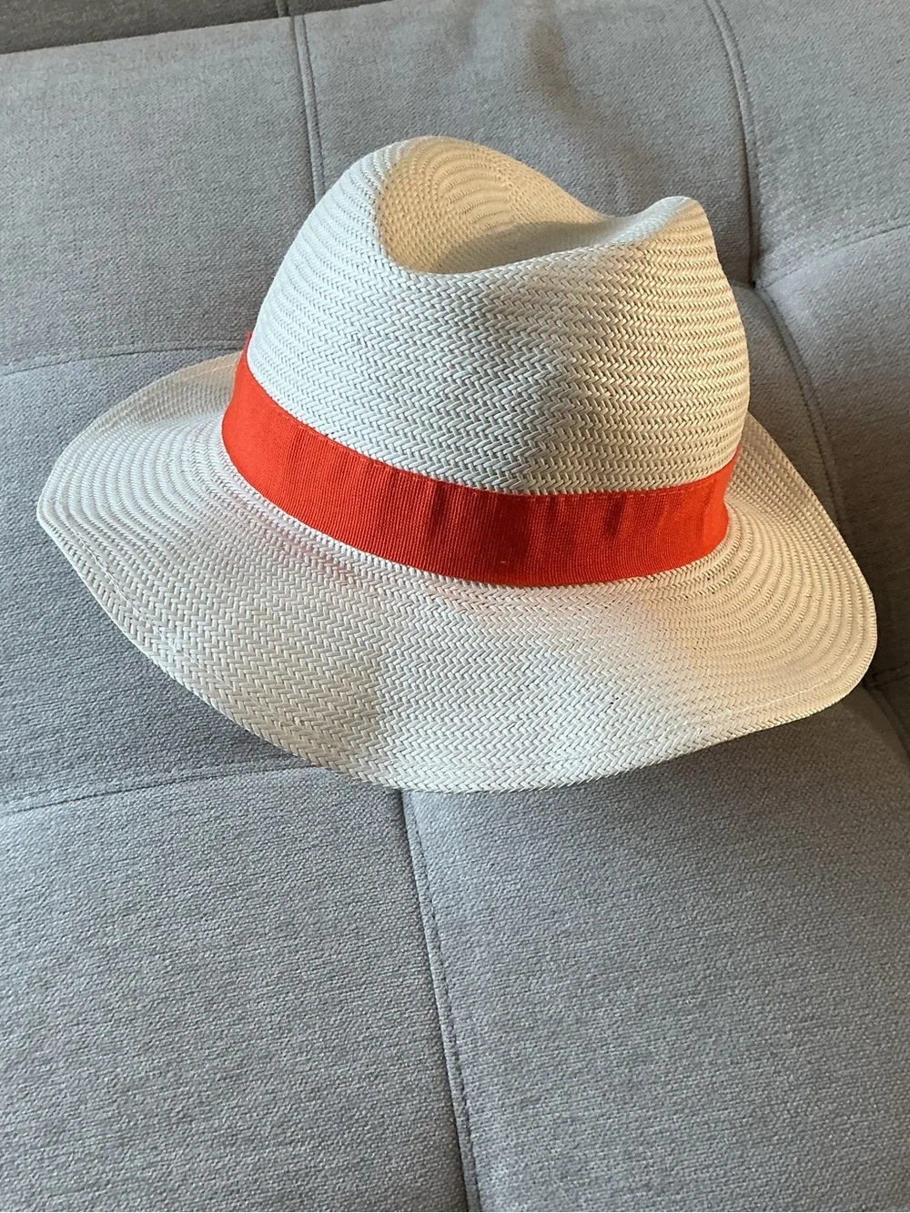 Italian Panama Soft Straw Hat Orange Band Made in Italy Monoprix  56 cm Summer